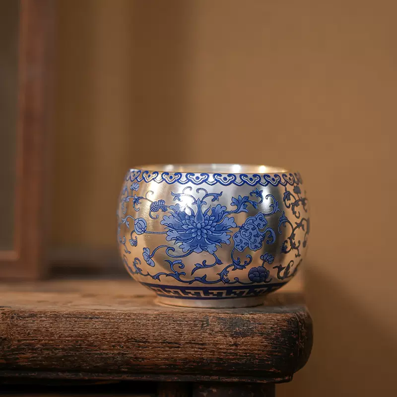 銀花紙 銀茶器 999純銀 茶壺 品茗杯 青花纏枝蓮茶碗