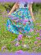 Japanese cartoon button mid -length skirt umbrella skirt large printed flower color purple with pocket sweet green
