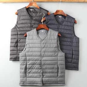 Foreign trade tail goods lightweight waterproof and windproof quilted cotton vest Autumn and winter men's casual versatile solid color warm vest