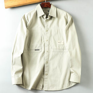 
Twill pure cotton with high count! Men's large pockets, simple, casual, loose fit, coat style shirt, trendy shirt