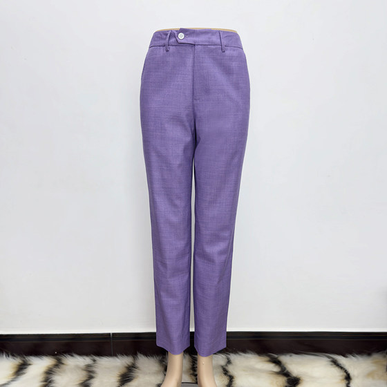 
Spring and summer thin purple casual trousers for women's professional commuting small-footed nine-minute trousers for job hunting season pencil trousers
