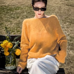 
Korean age-reducing, gentle dopamine orange thin long-sleeved sweater, high-end, lazy and loose-fitting top