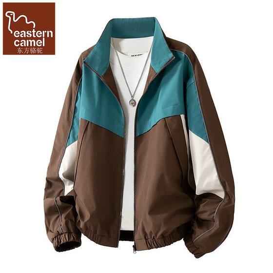 
Oriental Camel Stand Collar Jacket Men's Trendy Brand Color Block Spring and Autumn Men's Baseball Wear Workwear Style Loose Sports Jacket