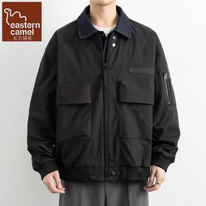 
Oriental camel work jacket men's fake two-piece top spring new trendy casual lapel jacket for men