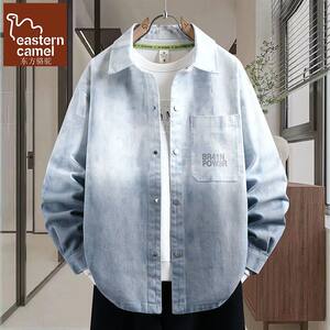 
Oriental camel tie-dye gradient denim jacket men's shirt style casual lapel loose jacket printed top clothes