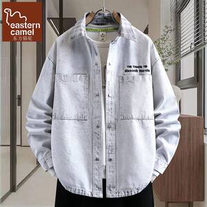 
Oriental Camel Denim Jacket Men's Premium Light Gray Washed Casual Jacket Men's Spring and Autumn Versatile Embroidered Top
