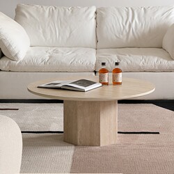 Living room, home stone slab coffee table, circular designer French small apartment, cave stone slab, modern simple coffee table