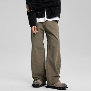 
JIINOO American retro high street Maillard all-match jeans men's straight loose brown casual long pants