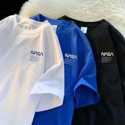 2025 New Summer Nasa Collaboration Short-Sleeve T-Shirt for Men, Pure Cotton Trendy Brand White Heavyweight T-Shirt, Couple Outfit Tee