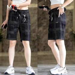 High-end plaid casual shorts for men 2024 new summer outer wear trendy brand ice silk business five-point pants for men