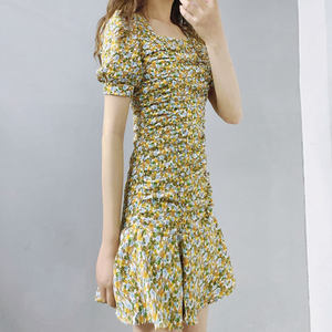 
Cool Garson high-waisted square collar floral dress summer niche light mature style waist-hugging temperament dress women 1716