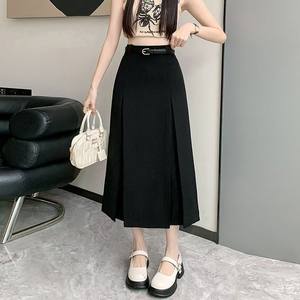 
High-end black suit skirt for women summer loose A-line skirt large size high-waist slim crotch-covering long skirt