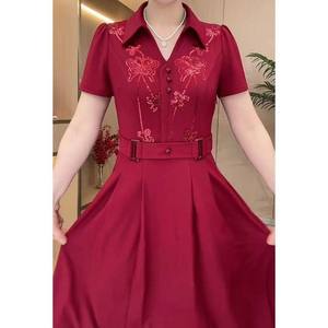 
Fashionable dress 2025 new summer fashion high-end sequin polo neck high waist covering flesh to make you look slimming mid-length women