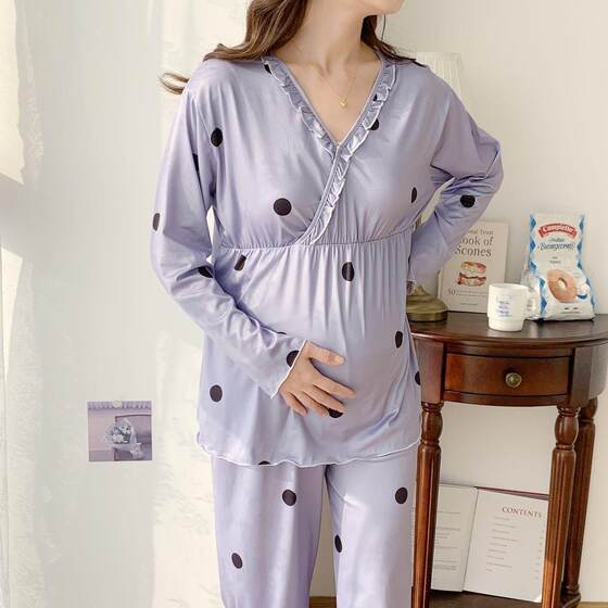 
Autumn pregnant women pajamas feeding for postpartum women breastfeeding confinement clothes autumn and winter postpartum autumn clothes home clothes single piece/set