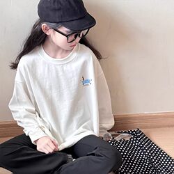 Girls' White Base Shirt Spring 2026 New Pure Cotton Long-Sleeve T-Shirt Stylish Sweatshirt for Older Girls Inner Wear