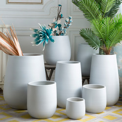 Nordic Style Floor-Standing Ceramic Flower Pot Black and White Modern Balcony Decoration Living Room Courtyard Hotel Green Plant Large Ornament