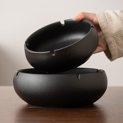 Large Rustic Black Ashtray for Home Use, Simple, Anti-Fly Ash, Unique, High-End, Light Luxury, Office High-Grade Cigarette Holder
