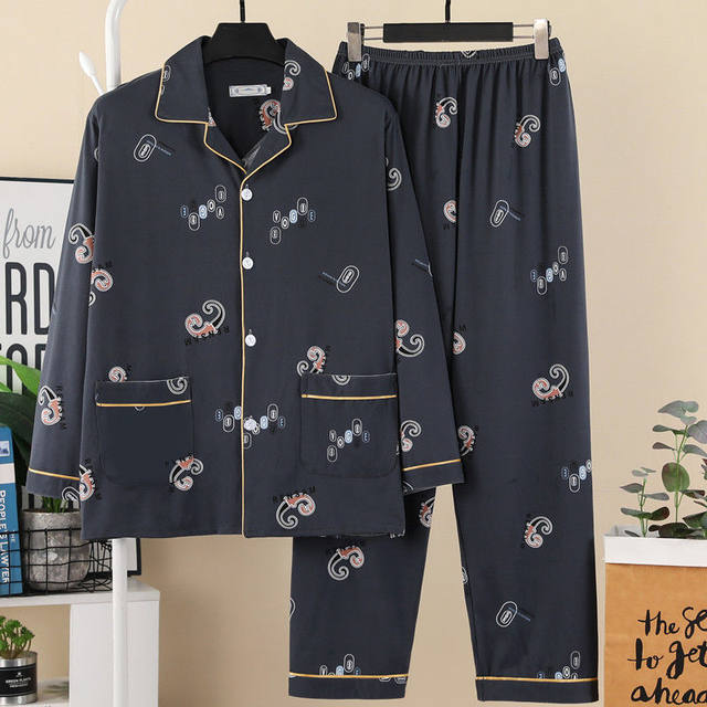 Woven Gauze Pajamas Men's Spring And Autumn Thin Homewear Suit