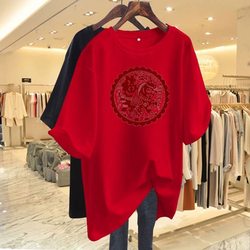 2026 Year of the Horse Clothing Pure Cotton Short-Sleeve T-Shirt Zodiac Year Red Fashion Women's Design Sense National Trend Top T-Shirt