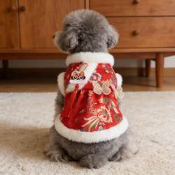 Dog Clothes for Autumn and Winter, Suitable for Teddy, Bichon, Pomeranian, Small Dogs, Ragdoll, British Shorthair Cats, with Added Fleece for Warmth, Traditional Chinese Style