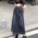 2023 large size fat mm high waist mid-length old denim skirt for women loose and slim small hip-covered skirt