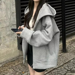Hooded Sweatshirt for Women, Spring and Autumn, Oversize, Thin, Zip-Up Cardigan, Loose, Korean Style, Lazy Chic Top