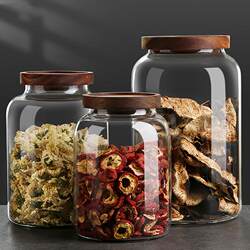 Glass sealed jar household large capacity special tangerine peel storage storage jar tea jar acacia wood lid storage bottle