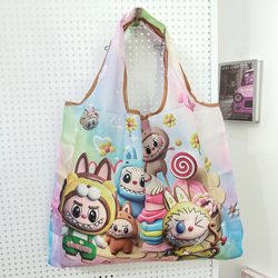 Labubu Cloth Bag for Women, Storage Bag, Labubu Merchandise, Cartoon Cute Large Capacity Tote Shoulder Bag, Casual Shopping Bag