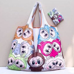 Lightweight Foldable Portable Large Supermarket Shopping Bag Eco-Friendly Tote Shoulder Bag Cloth Bag Labubu