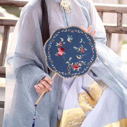 Suzhou Yuncai Traditional Round Fan, Suzhou Embroidery Double-Sided Embroidery, Handmade Wedding Bride's Ancient Costume Hanfu Chinese-Style Fan