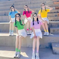 Candy-Colored T-Shirt Cheerleading Performance Cheerleader Outfit Summer Sports Games High School Graduation Season Best Friend Outfit