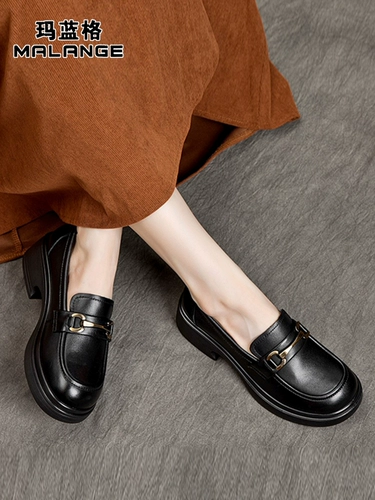 Лоферы на платформе, весенняя универсальная обувь для отдыха в английском стиле для кожаной обуви, из натуральной кожи