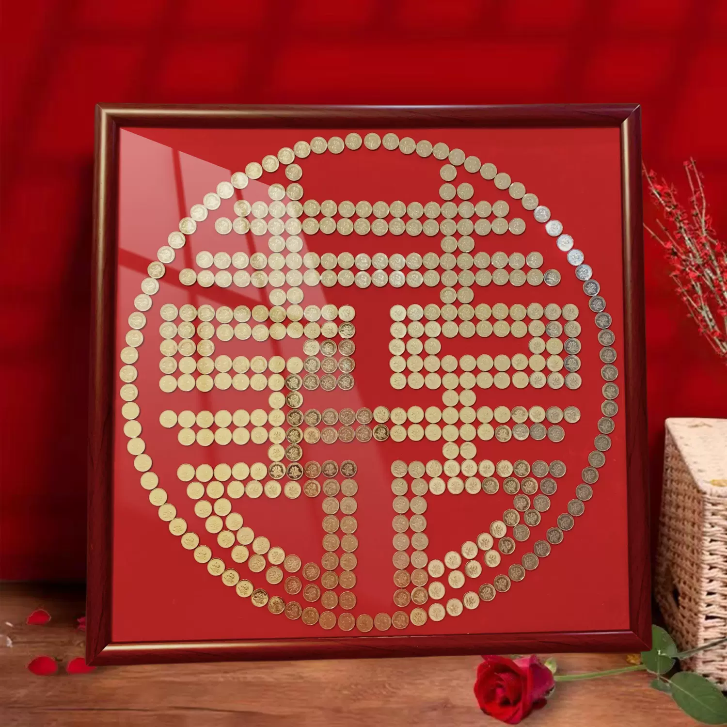 五毛钱喜字硬币相框植绒布模板5角钱手工diy送