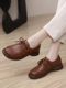 2025 new fashion trend women's leather shoes flat large size women's shoes 41-43 top layer cowhide retro single shoes