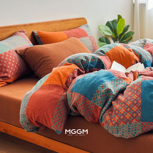 
Baijia Nafu quilt retro patchwork quilt cover Class A cotton yarn-dyed jacquard double-layer gauze quilt cover 1.8 bed four-piece set