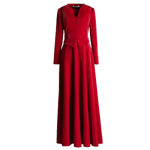 
High-end burgundy dress fake two-piece 2026 spring and autumn women's new style temperament V-neck slim slim long skirt
