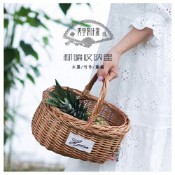 Wicker Picnic Basket, Bamboo Woven Country-Style Fruit Picking Basket, Hand-Woven Basket, Storage Basket, Portable Shopping Basket