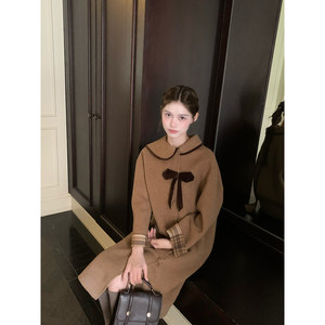 
Peachy design manuscript single-sided scarf double-sided woolen coat for women winter small medium-length woolen coat