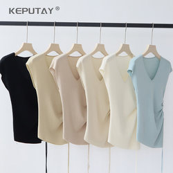 Knitted Knitwear T-Shirt for Women Summer New Style High-End Popular Loose Straight Sleeveless V Neck Shirt Versatile and Slimming Look