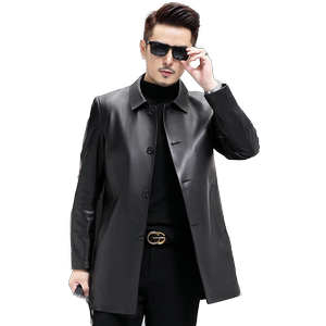 
Haining leather jacket men's sheepskin mid-length windbreaker lapel thickened leather jacket middle-aged and elderly dad's jacket