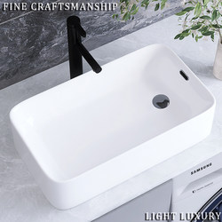 Ceramic Countertop Basin with Side Drainage for Balcony, Left and Right Washbasins, Washing Machine Side Drainage, Square Household Washbasin