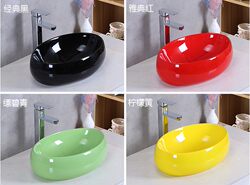 Colorful Small-Sized Ceramic Countertop Basin, Square Washbasin, Children's Kindergarten Basin, Oval Art Basin