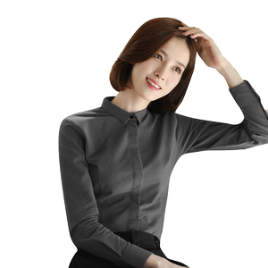 Black furry shirt for women long sleeves for high-end autumn and winter plus velvet new style work clothes thickened professional warm gray shirt