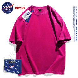 Nasa Co-Branded Trendy Brand Solid Color Five-Quarter Sleeve Heavyweight Pure Cotton T-Shirt 2024 Spring and Summer Unisex Loose Short-Sleeve