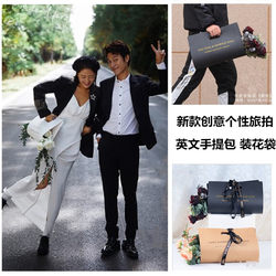 Travel Photography Props, Instagram-Style Street Photography, English Letter Tote Bags, Photo Studio Wedding Photography, Flower-Decorated Kraft Paper Bags