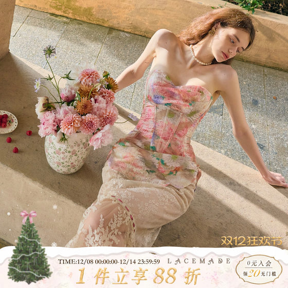 LaceMade Titian flower glasses French sweet romantic oil painting lace fish bone bracelet skirt suit summer women