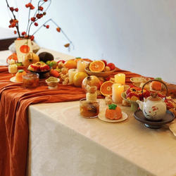Autumn harvest theme table decoration orange tablecloth gauze flag baking wedding birthday tea break cake insert