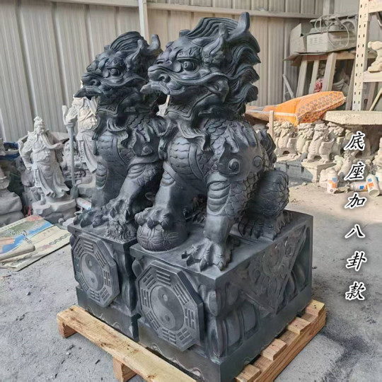 石彫 デザイン動物 石麒麟ペア - 中庭 家の装飾