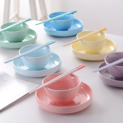 Color-Coded Tableware Set with Bowls, Chopsticks, and Spoons for Family Use, Individual Bowls for Each Person, Dedicated Use, 6-Person, 4-Person Ceramic Household Rice Bowls
