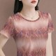 Ice silk T-shirt women's short-sleeved summer clothes loose and slimming new casual print middle-aged mother women's summer top
